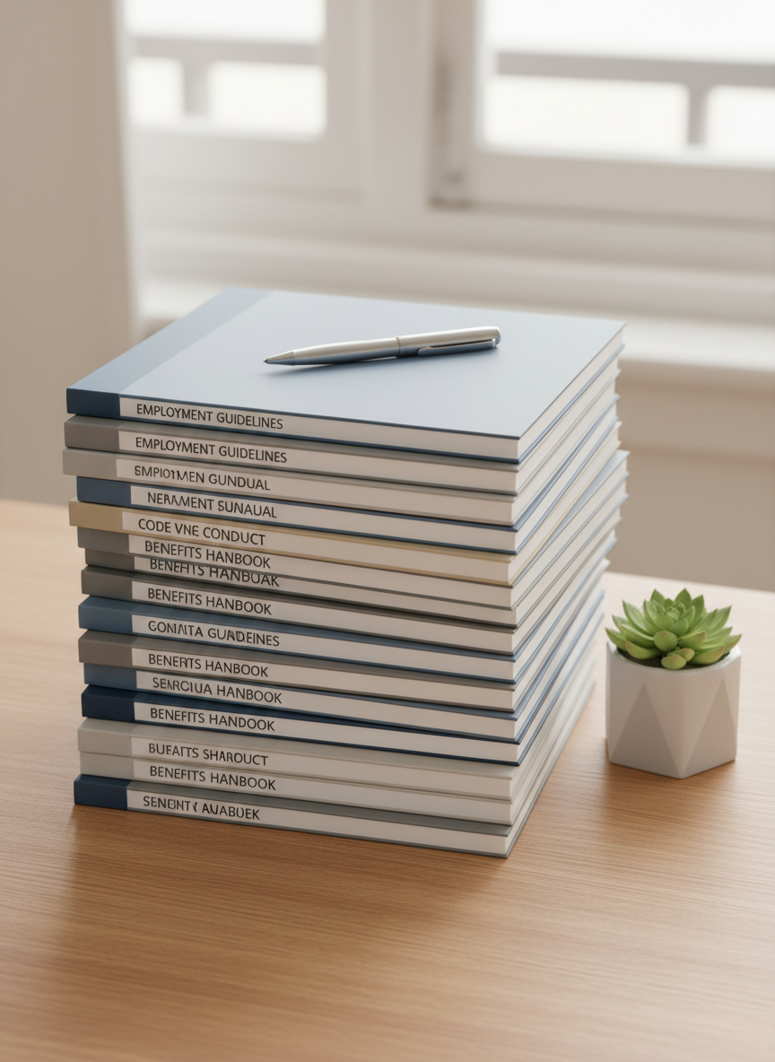 HR policy documents and pen on desk