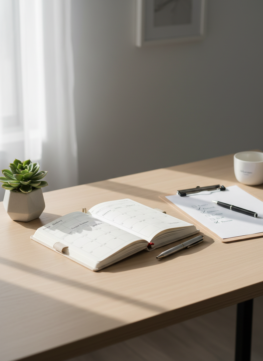HR calendar and clipboard on desk